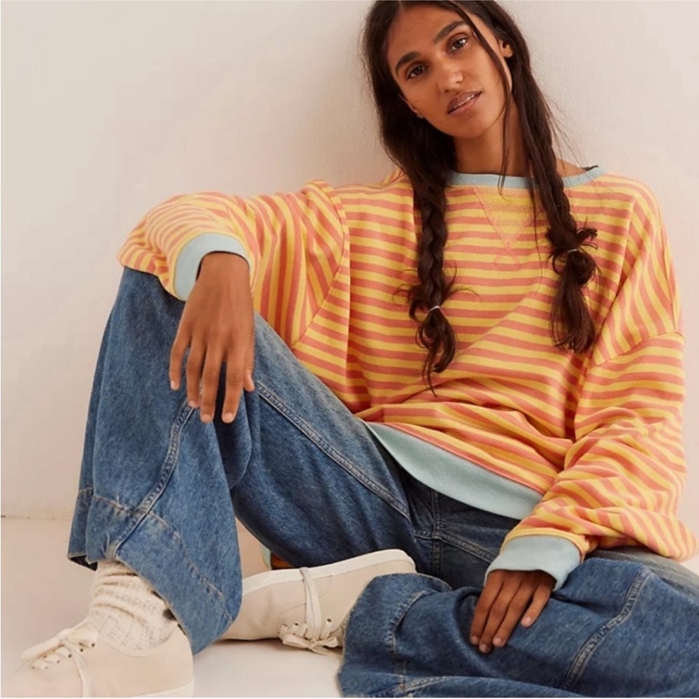 NWOT Free People Classic Striped Oversized Crewneck